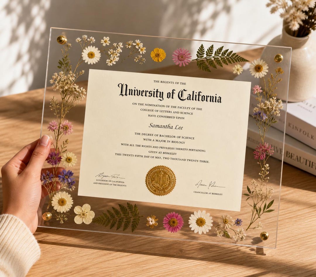 Acrylic Pressed Flower Diploma Frame, Personalized Graduation Frame ...