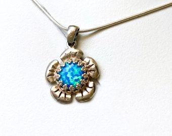 silver opal flower floral necklace bright and gente