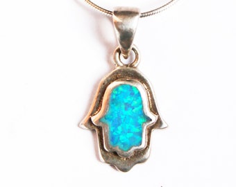 opal silver hand hamsa symbol of luck and protection-  free shipment