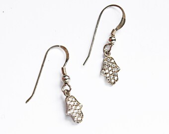 hand hamsa silver zircons sparking earrings