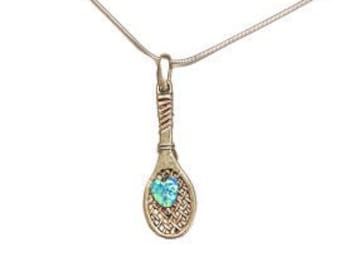 tennis silver opal heart necklace gift for tennis lovers