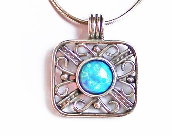 opal silver filigree necklace