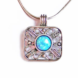 opal silver SALE filigree necklace