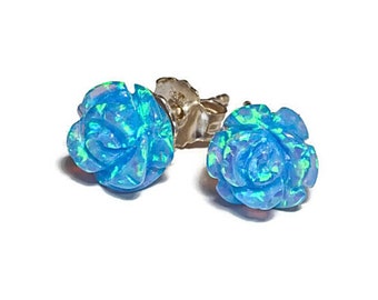 opal roses flowers silver stud post gorgeous earrings ON SALE-  free shipment
