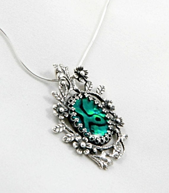 Sterling Silver Filigree Oval Abalone Pendant Sterling Silver Filigree Oval Abalone Pendant