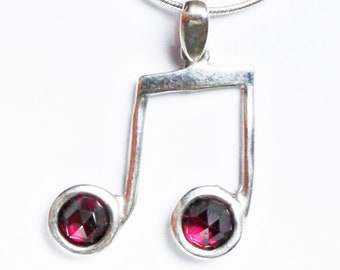 Music silver carnelian music note necklace - free shipment