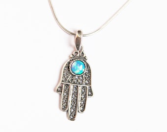 SALE! opal hand hamsa silver necklace-  free shipment