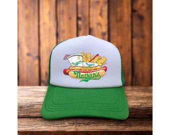 Gorra de camionero para hombre del famoso concurso de comer perritos calientes de Nate, gorra verde de Coney Island
