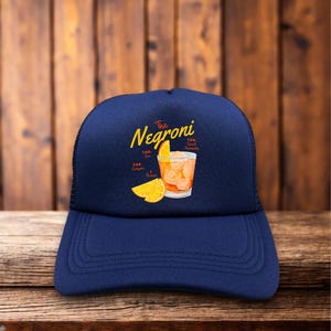 The Negroni Unisex Trucker Hat Navy Italian Cocktail Gin Sweet Vermouth Baseball Cap