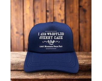 Gorra de béisbol unisex divertida de Johnny Cash con diseño de lucha de brazos, estilo camionero, color azul marino, snapback, 1987