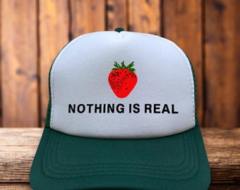 Strawberry Fields Forever Unisex Trucker Hat Green 60s Classic Rock Cap