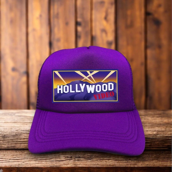 Hollywood Video Unisex Trucker Hat Purple Y2K Movie Store VHS Cap