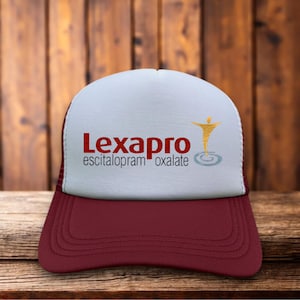 Lexapro Escitalopram Mens Trucker Hat Maroon Mental Health Anti-Anxiety Drug Baseball Cap