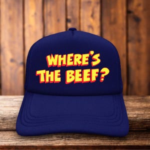 Boné Trucker Masculino Where's The Beef, Azul Marinho, Snapback, Modelo 1984, para Restaurante de Fast Food