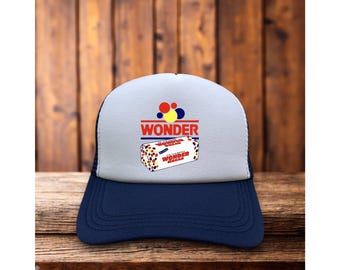 Gorra de camionero para hombre inspirada en Wonder Bread, color azul marino, con logo vintage, estilo snapback, con comida y bebida