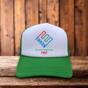 Enron Sommer Internship 1997 Herren Trucker Hat Grün Y2K Defunct Care Company Parodie Lustiger Witz Meme Baseballmütze