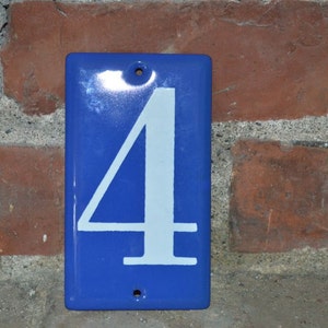 BLUE Vintage INDUSTRIAL French ENAMEL Metal House Numbers Street Address Mailbox Modern Retro Mid Century