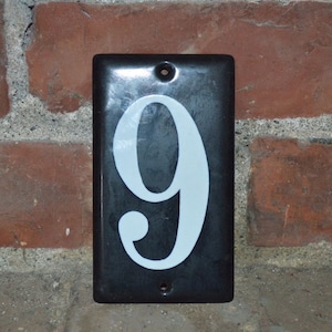 BLACK Vintage INDUSTRIAL French ENAMEL Metal House Numbers Street Address Mailbox Modern Retro Mid Century