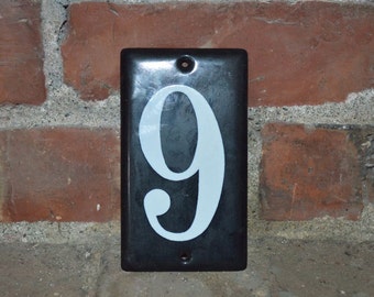 BLACK Vintage INDUSTRIAL French ENAMEL Metal House Numbers Street Address Mailbox Modern Retro Mid Century