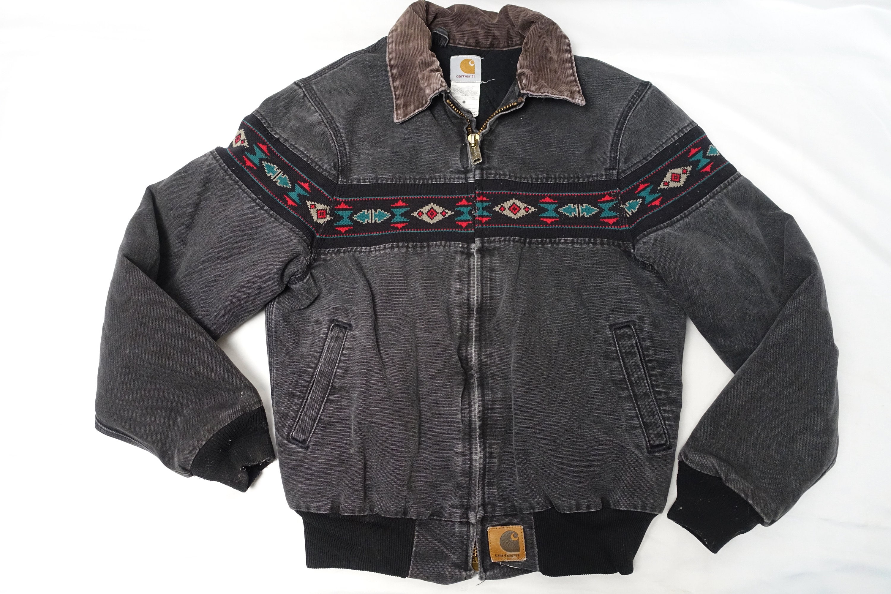 Vintage CARHARTT Southwest Indian Knit Pattern DISTRESSED Hoodie