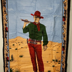 Vintage 80&#39;s JOHN WAYNE &quot;The Duke&quot; Tapestry Road Side Street Fair Wall Hanging Cotton Fabric Poster Print Movie Film Actor