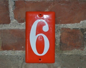 RED Vintage INDUSTRIAL French ENAMEL Metal House Numbers Street Address Mailbox Modern Retro Mid Century