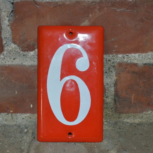 RED Vintage INDUSTRIAL French ENAMEL Metal House Numbers Street Address Mailbox Modern Retro Mid Century