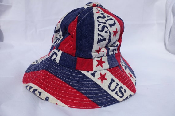 Vintage USA STARS STRIPES Bucket Beach Floppy Cap
