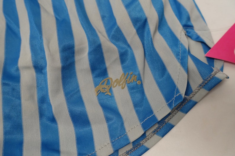 DOLFIN Vintage 80/'s Nylon Stripe Running Jogging High-Cut Athletic Sport SHORTS Women/'s Sz-M Richard Simmons