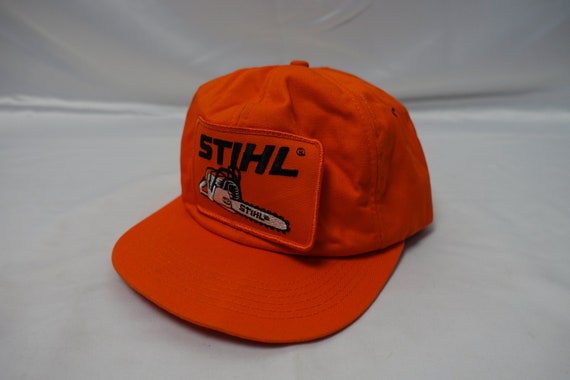 Vintage 90'S STIHL ORANGE 6 Panel Ball Cap Baseball Hat Snapback Chainsaw Logo Patch Sold As-Is