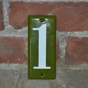 OLIVE Vintage INDUSTRIAL French ENAMEL Green Metal House Numbers Street Address Mailbox Modern Retro Mid Century