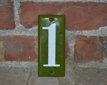 OLIVE Vintage INDUSTRIAL French ENAMEL Green Metal House Numbers Street Address Mailbox Modern Retro Mid Century