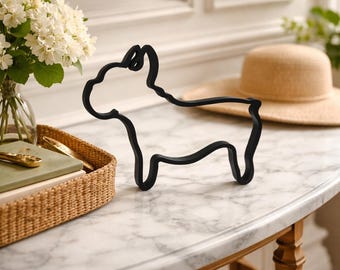 Estatua de silueta de bulldog francés / Escultura moderna de bulldog francés estilo arte lineal / Regalo para amantes de los perros / Decoración minimalista para el hogar, ideal para estantes, escritorios o repisas.