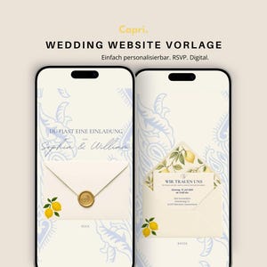 Invitación de boda en Italia | Página web de boda con confirmación de asistencia | Plantilla de Canva para página web de boda en Capri | Boda con limones
