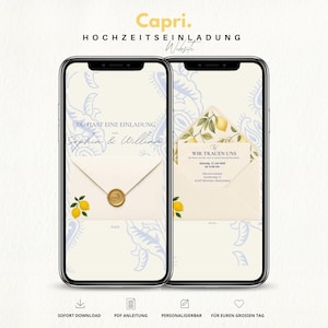 Wedding invitation Italy | Wedding website with RSVP | Capri wedding website Canva template | Lemon wedding