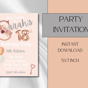 18th Birthday Invitation Template - Elegant Editable Digital Invite for 18 Year Old Party Celebration, Printable & Instant Download