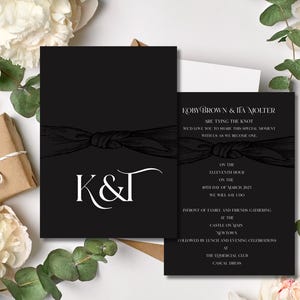 Faire-part de mariage Nouer un noeud noir avec noeud, Invitation de mariée rustique et élégante à imprimer