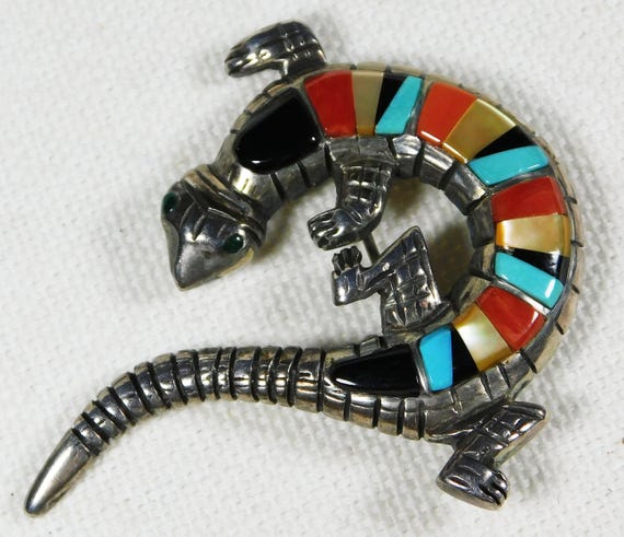 STERLING, Multi STONE Inlay 'Reptile' Native Amer… - image 3