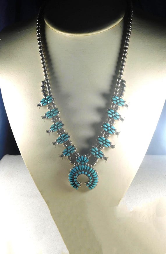 ZUNI NECKLACE Reynold Lonasee Squash Blossom, Naja Pendant