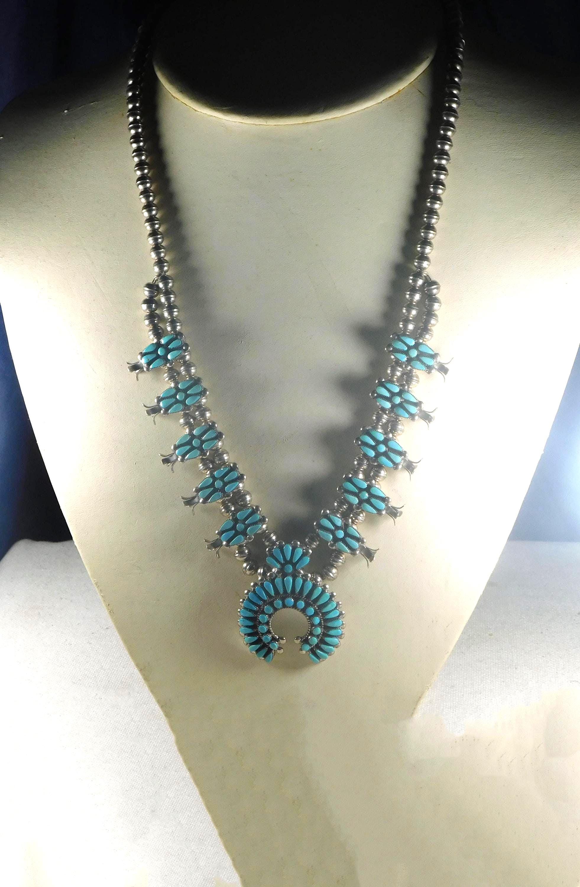 ZUNI NECKLACE Reynold Lonasee Squash Blossom, Naja Pendant