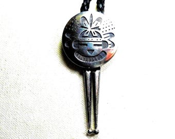 Vintage Hopi Verden Mansfield Sterling Silver & Leather Bolo Vintage Hopi Verden Mansfield Sterling Silver & Leather Bolo