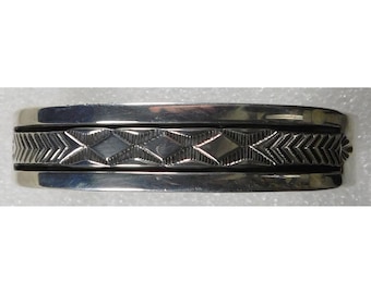 Navajo BRUCE MORGAN Sterling Deeply Stamped Handmade Man's Heavy BRACELET