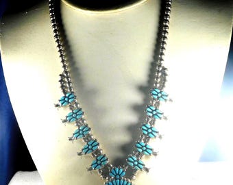 ZUNI NECKLACE Reynold Lonasee Squash Blossom, Naja Pendant