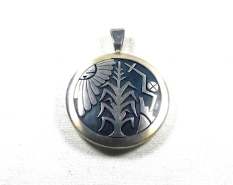 HOPI STERLING Cut Out Overlay Stamped Domed Handmade Vintage 2 Sided  SunFace KACHINA Corn Pendant Estate