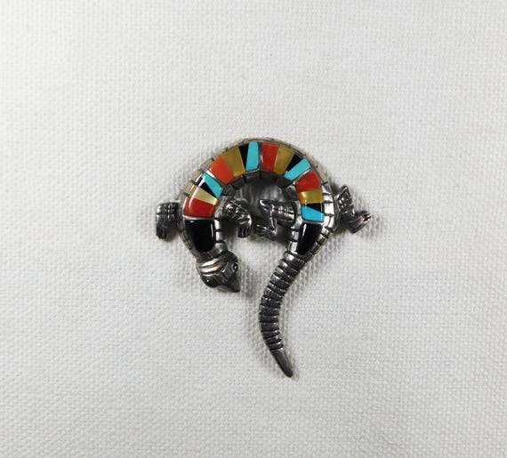 STERLING, Multi STONE Inlay 'Reptile' Native Amer… - image 1