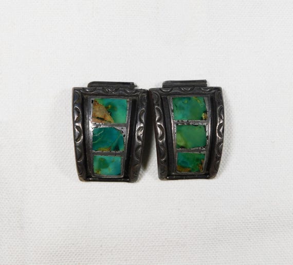 Native American Sterling Turquoise Watch Ends, Estate