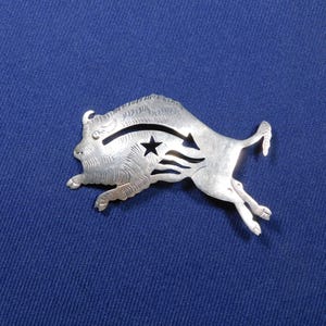 Native American STERLING Cutout Stamped Domed Handmade Vintage 'BUFFALO' Pin