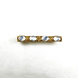 14K Yellow GOLD, 4 MOON Stones, Vintage &#39;Floral&#39; Bar PIN, Estate