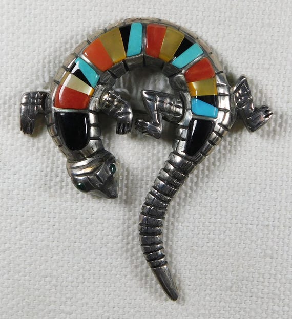 STERLING, Multi STONE Inlay 'Reptile' Native Amer… - image 5