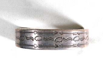 Navajo EMERSON THOMPSON Sterling Stamped Handmade Vintage Small Heavy Cuff BRACELET